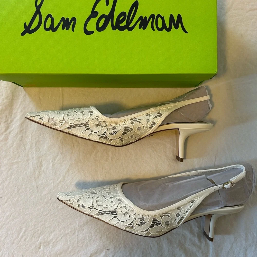 Sam Edelman Ivory Lace Slingback Kitten Heels - Picture 4 of 6